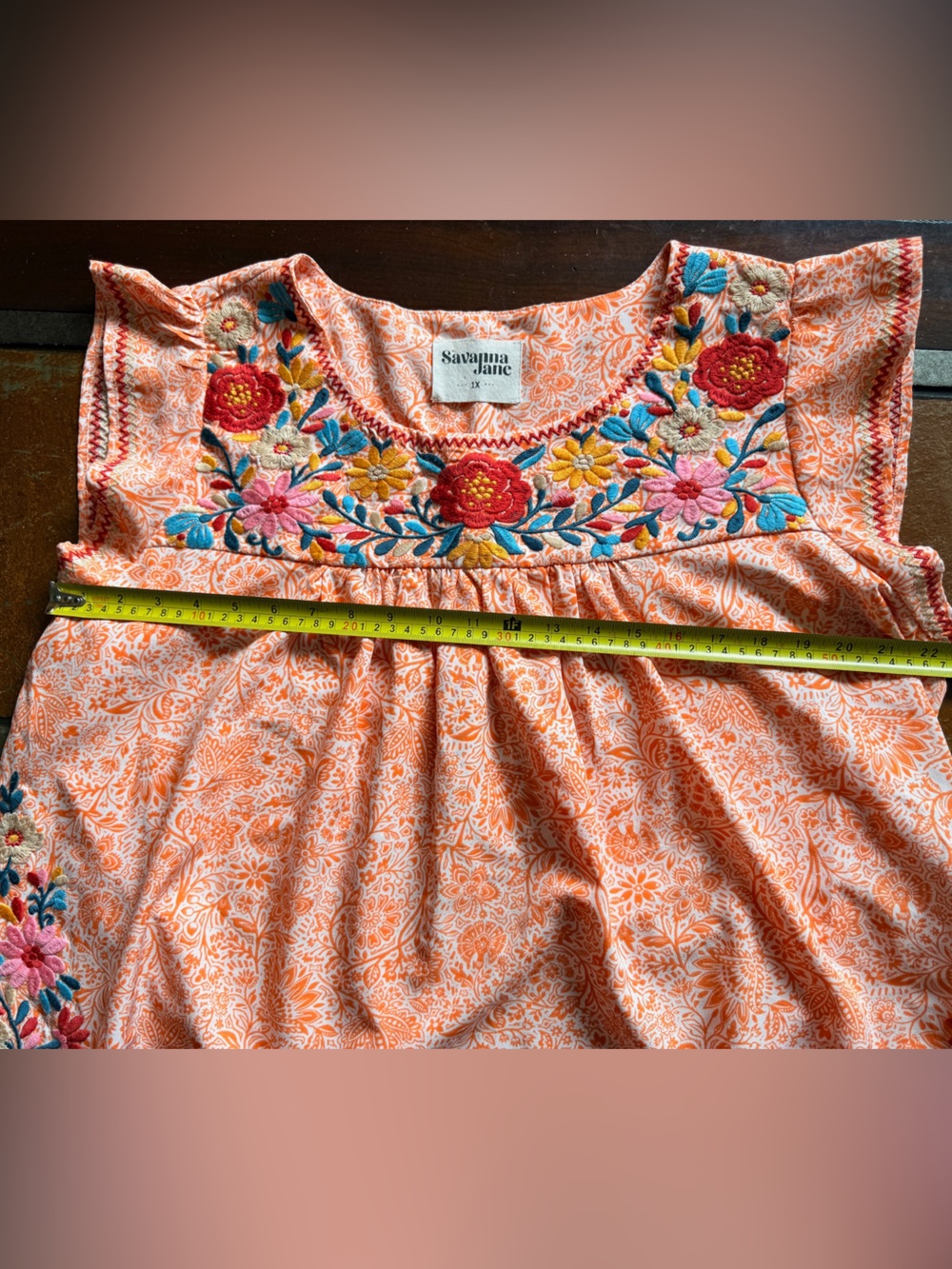 Savanna Jane 1xl orange retro art embroidery floral milkmaid fairy babydoll top - Picture 3 of 5